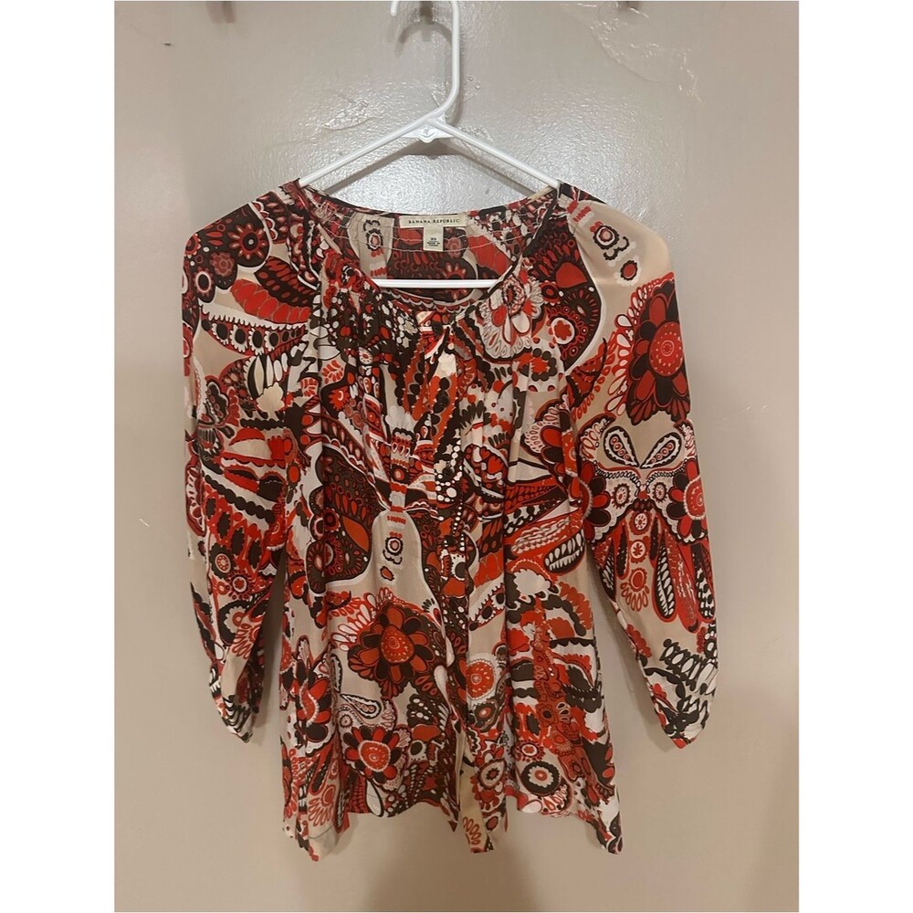 Banana Republic Button Down Silk Floral Blouse Size XS